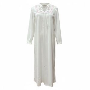 VTG White Long Nightgown Cottagecore‎ Floral Lace Bib USA M Grannycore Gown NWOT